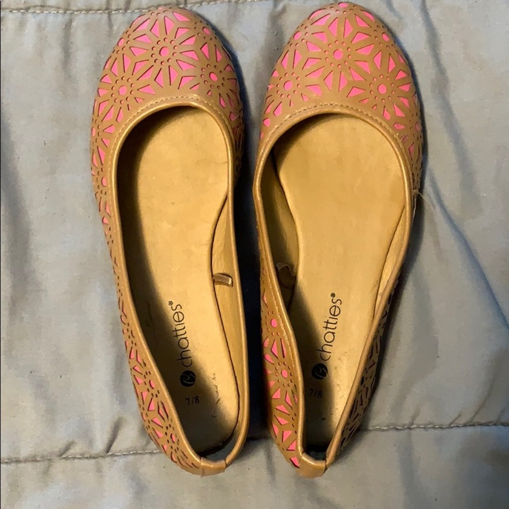 Brown and pink flats